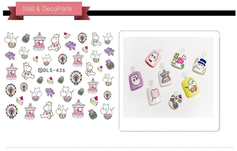 5 листов 3D-Наклейки для ногтей смешанные красочные дизайны корейский ногтей Стикеры s наклейки мультфильм подпиточной воды тату Маникюр Инструмент DLS418-439 - Цвет: DLS436 5sheet
