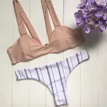 Полосатый женский купальный костюм с принтом сексуальный бикини женский купальник бандо бикини набор Пуш-Ап пляжная одежда купальники купальник