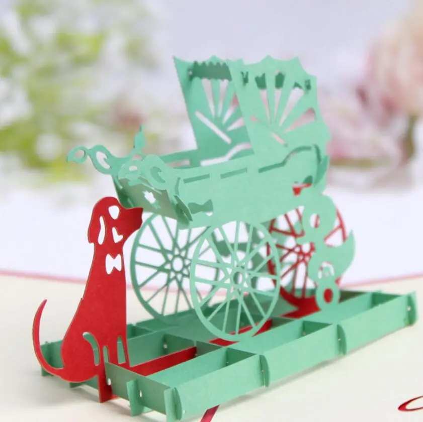  10pcs 3D Creative Dog+Baby Stroller Handmade Kirigami Origami Wedding Party Baby Shower Invitation  - 32817476831