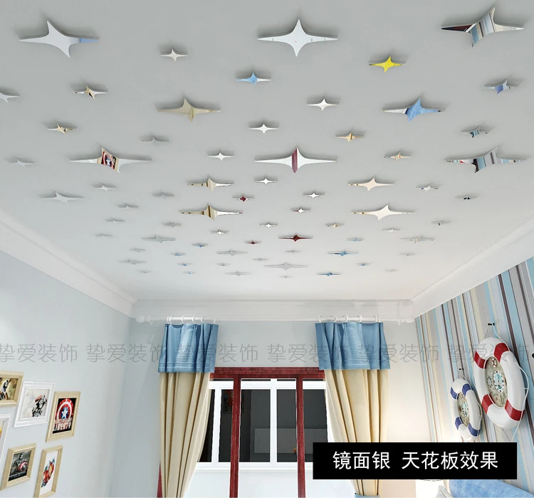 Потолок звезда зеркало 3D стикер стены спальня гостиная потолочные украшения