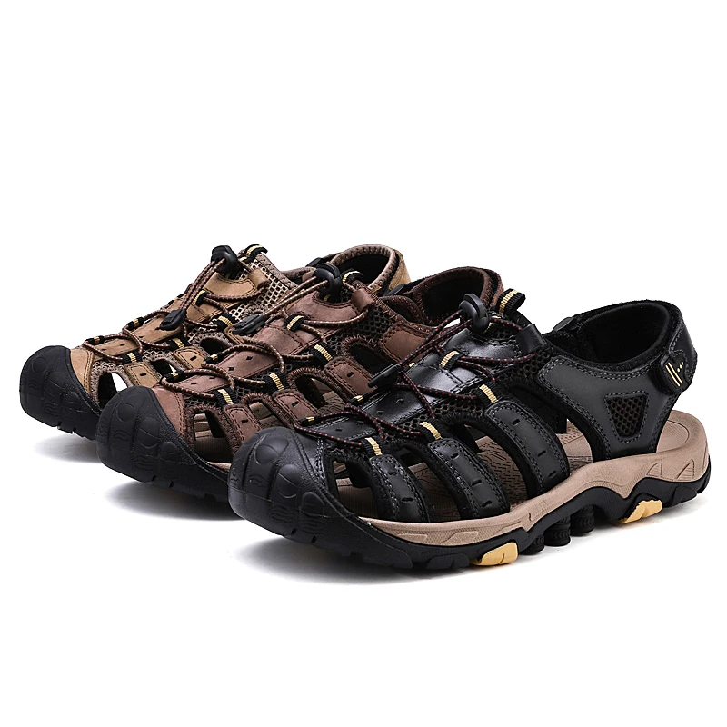 Hole Shoes Male Sandals Genuine Leather Crocse Clogs Mens Shoes Sandalias Hombre Sandles Sandalet Summer Croc Sandali New 2019