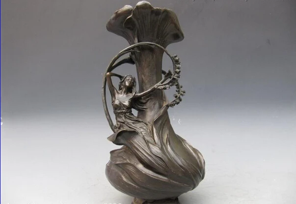 

song voge gem S0836 Western Art Pure Bronze Carved water lily belle Vase