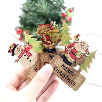 

3PCS Merry Christmas Craft DIY Wooden Pendants Ornaments Xmas Tree Ornament For Home Decor Christmas Party Decorations Kids Gift