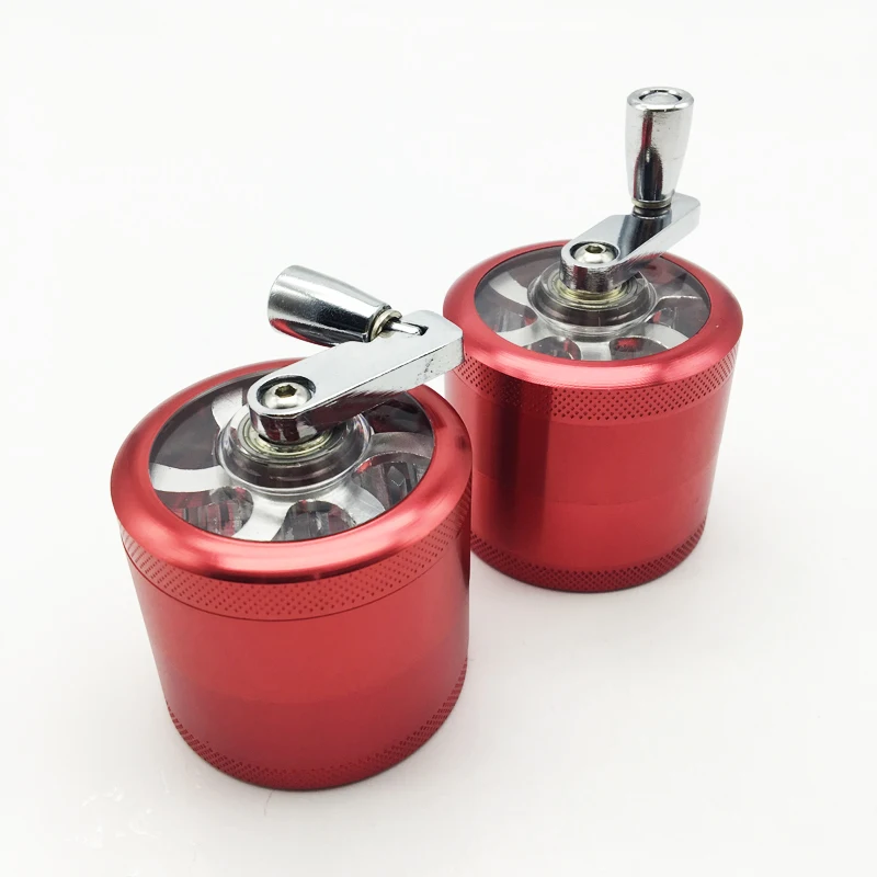

4 Layers Red color Smoking herb Grinder Smooth Aluminium Alloy Hand Tobacco Grinder Weed Grinder with Hand Crusher