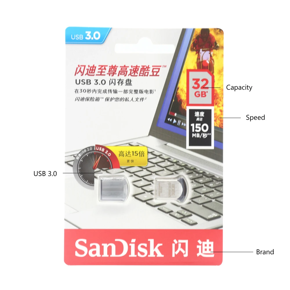 SanDisk usb flash 64GB 32GB 16GB pen Support Official Verification Ultra FIT USB 3.0 Flash DriveMini Pen Drive Up To 130m/s