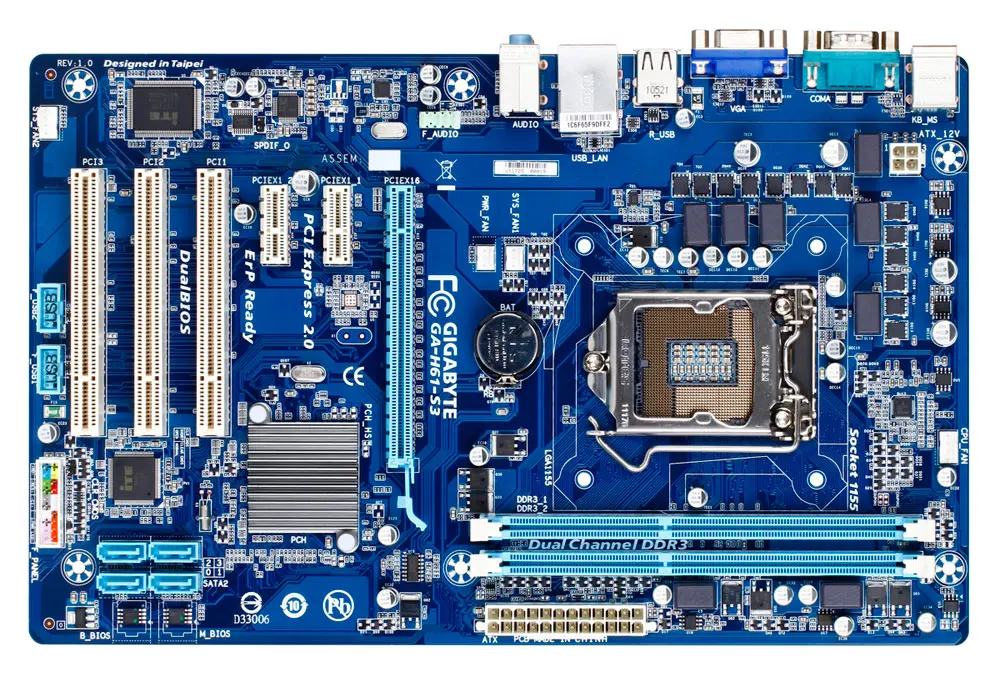 

Gigabyte GA-H61-S3 Desktop Motherboard H61-S3 H61 Socket LGA 1155 For Core i7 DDR3 16G USB2.0 SATA2 ATX Original Used Mainboard