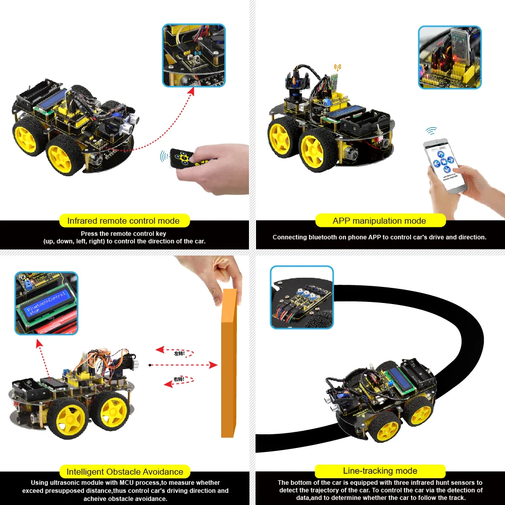 Keyestudio 4WD Bluetooth Многофункциональный Умный Автомобиль DIY для Arduino робот образование