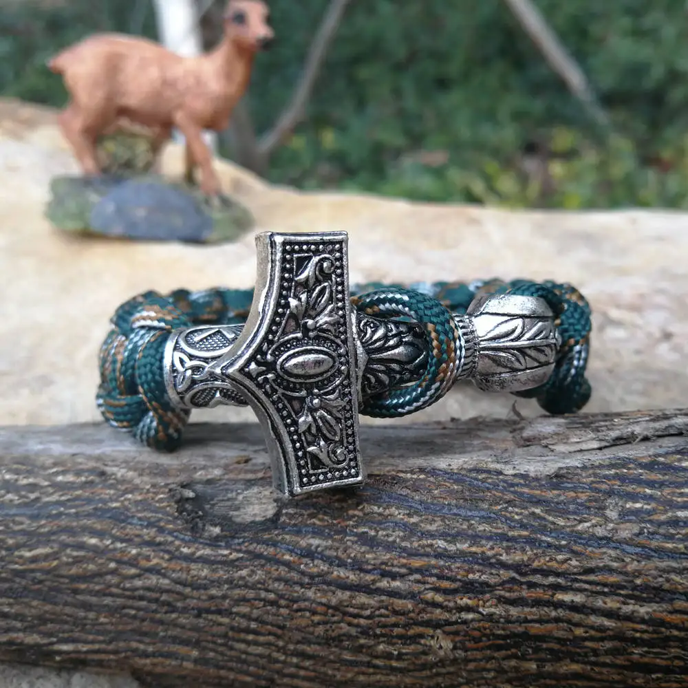 Paracord Bracelet Replaceable Norse Viking Runes Beads Braided Bracelet Men Bracelets Thor Hammer Rope Bangles for Men Jewelry (4)