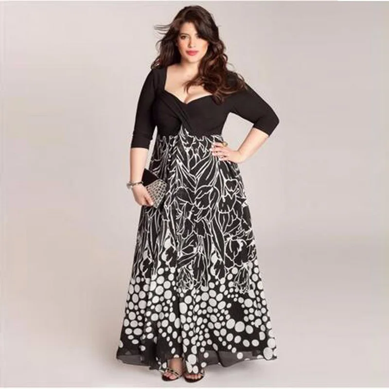 

Big size 6XL woman dress 2018 Summer casual square neck printing long dresses plus size women clothing 6xl dress