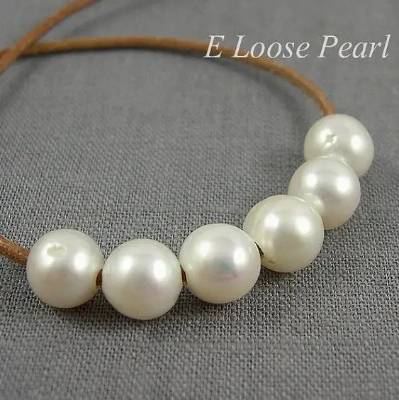 

White Color Large Hole Loose Pearls AA 9-10MM Near Round Freshwater Pearls Natural Beads 2mm Hole