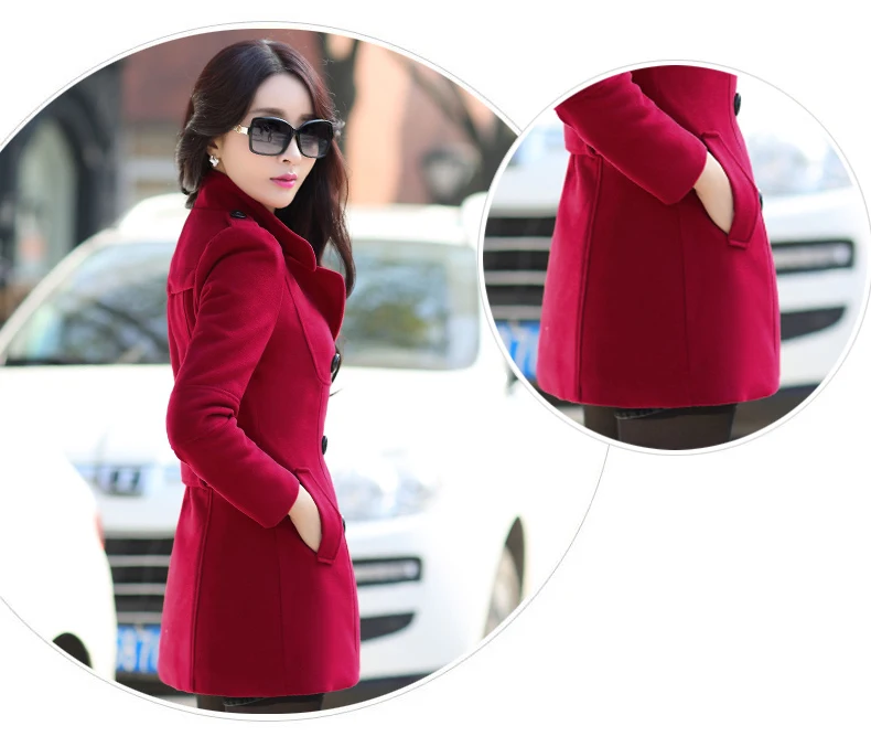 2018  Autumn and winter new female woolen coat short Korean version of the slim slimming lapel double-breasted woolen coat female tide (6)