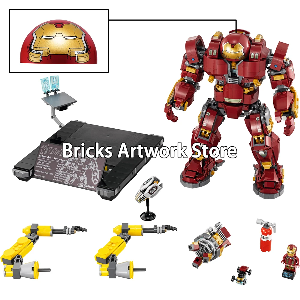 

Gift 1527Pcs Super Heroes Iron Man Anti Hulk Hulkbuster Mech Set Compatible Legoness 76105 Marvel Building Blocks Toys for Boys