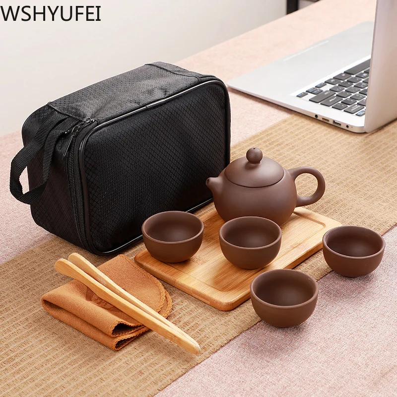 Фиолетовый чайный сервиз с горшком из четырех чашек, чайный набор кунг-фу Си Ши с чайным набором, портативный подарок для собственного использования чайный сервиз