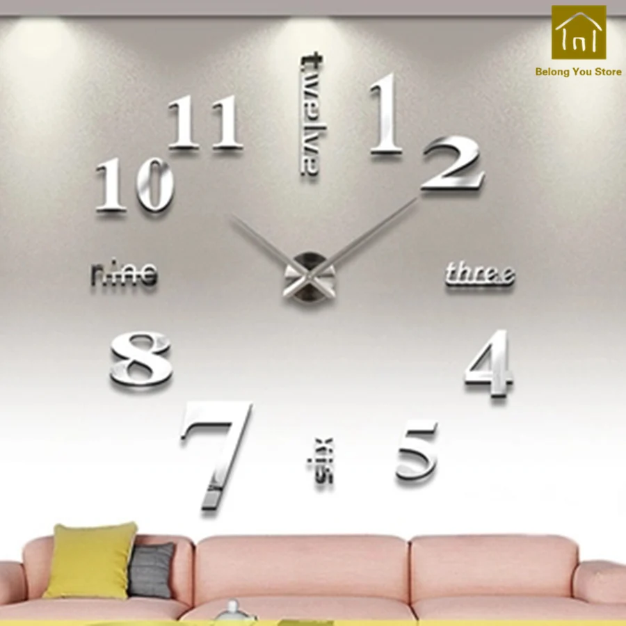 

Wall Acrylic 3d Creative Clocks Hanging living Room Large Decorative Clock Silent Kitchen Relogio Parede Clock Stickers WKP032