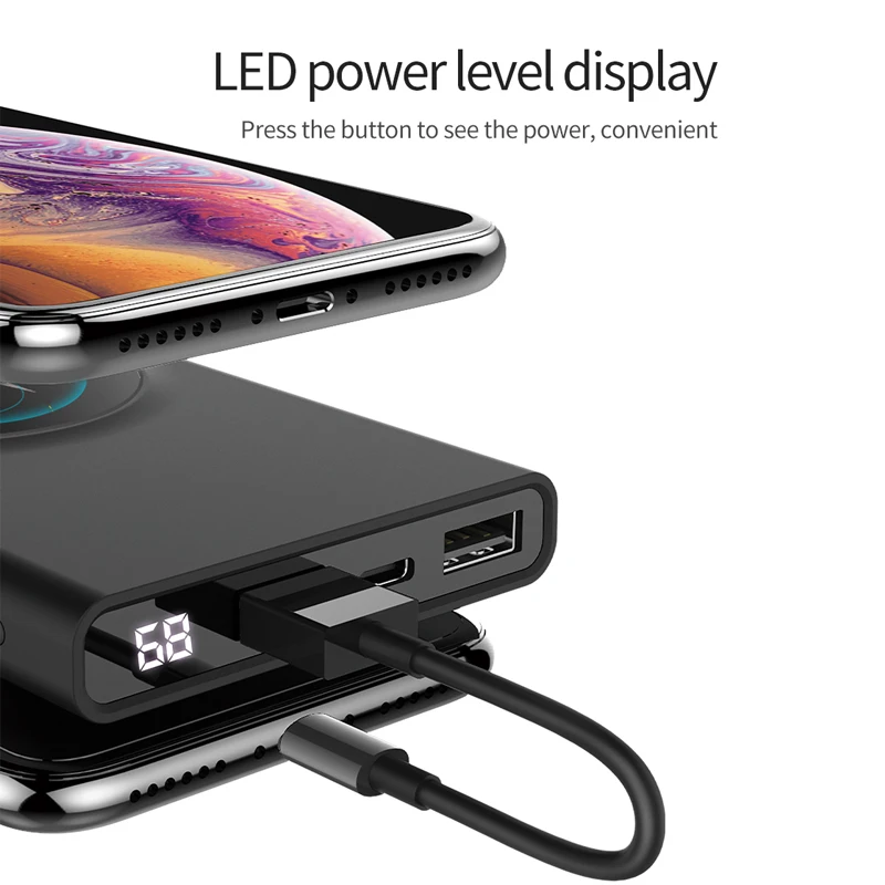 HOCO 10000mAh QI Wireless Charger Power Bank Dual USB with Digital Display External Battery Powerbank for iphone 8 X XS Max XR