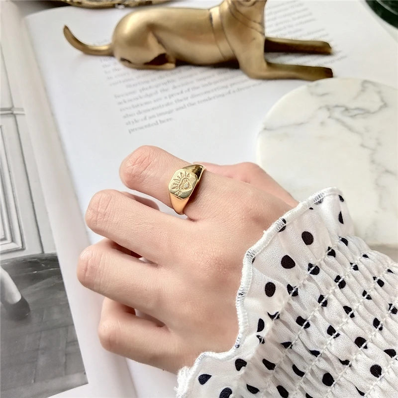 

Real 925 Sterling Silver Gothic Totem pattern Openwork Ring For Women Round Square Styles Fashion Jewelry Accessories