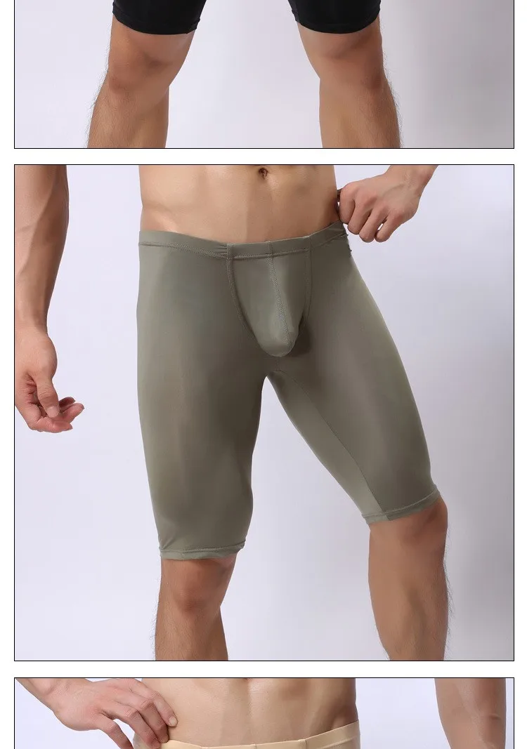 Сексуальные мужские прозрачные Капри с карманом, сексуальные шелковые штаны с низкой талией, пять штанов, сексуальная плотная Пижама с карманом, дышащие штаны FX1013