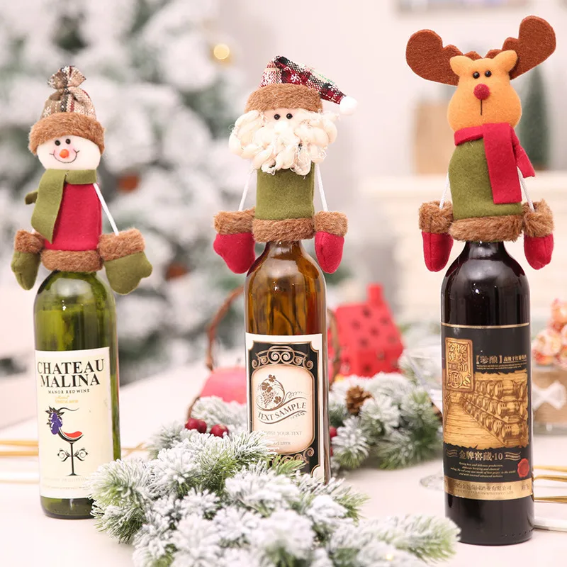Navidad DIY рождественские винные шапочки для бутылок украшения Санта Клаус Декор