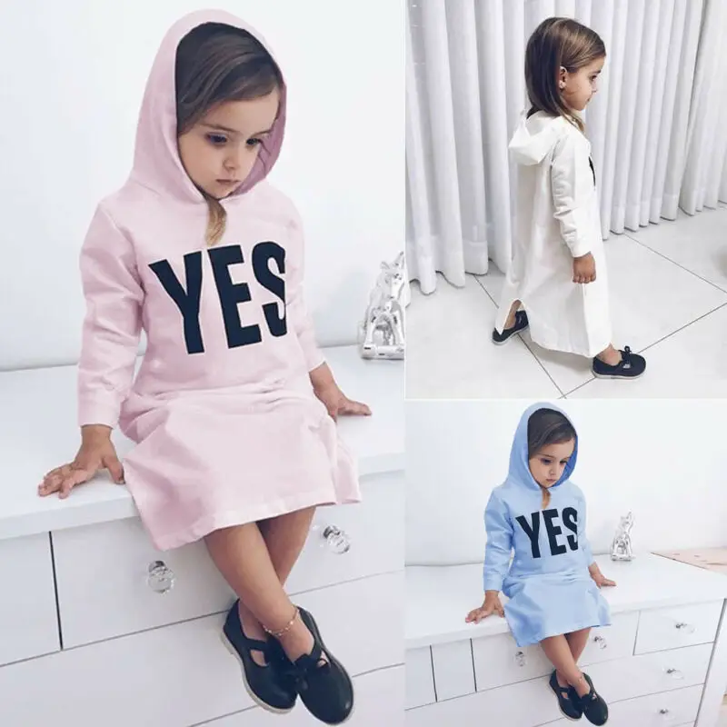 

Toddler Baby Girl Long Sleeve Winter Autumn Dress Hooded Letter Sweatshirts Pullover Dress Outfit Party Casual Clothes 4 colors