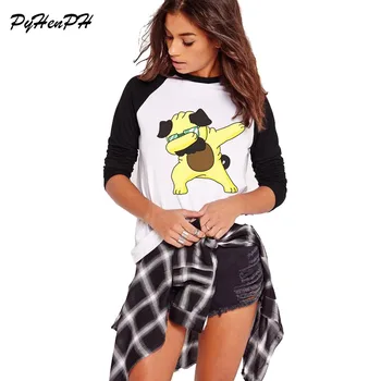 

PyHenPH 2017 Women New Fashion Dabbing Dog / Cat Printed Long Sleeve T-shirt Lady Fantastic Design Hip Hop Tops Novelty Tees