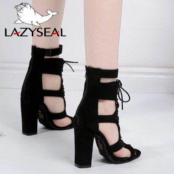 

LazySeal Gladiator Shoes Woman Sandals Women's Super 10cm High Square Heels Peep Toe Summer Shoes Cross-tied Sandals Boots