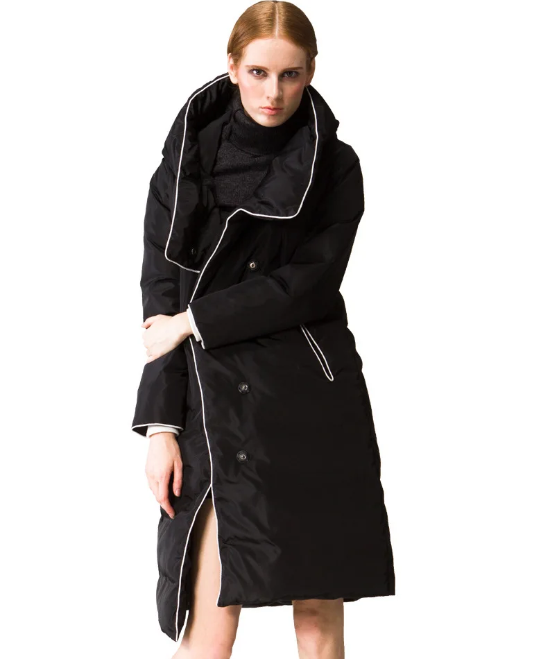 Зимний женский пуховик, Женская длинная Европейская модная зимняя одежда высокого качества, уплотненный большой размер, свободный пуховик 80588 - Цвет: black