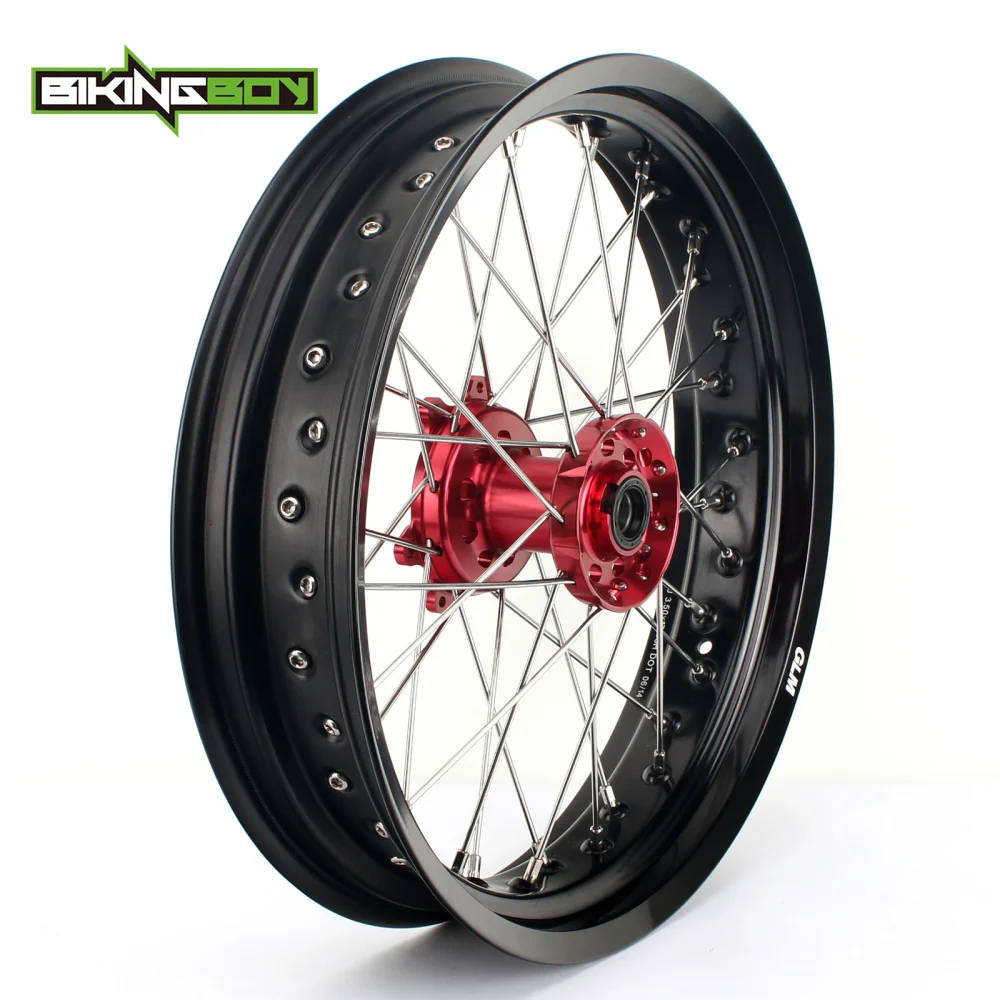 Переднее колесо BIKINGBOY 17 дюймов Supermoto красный обод ступицы 36 спиц для Honda CR125R CR250R 02 13