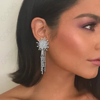 

GODKI 77MM Luxury Fireworks Cubic Zirconia Long Dangle Earrings for women Wedding Tassel Earrings boucle d'oreille femme 2018