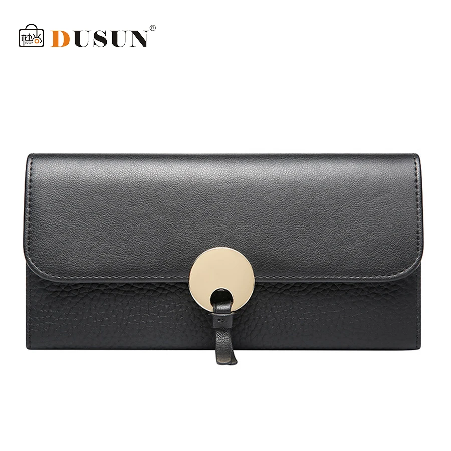 

DUSUN Women Genuine Leather Wallets Woman Casual Buckle Clutch Bag Fashion Metal Lock Colorful Vintage Style Feminina 2017 New