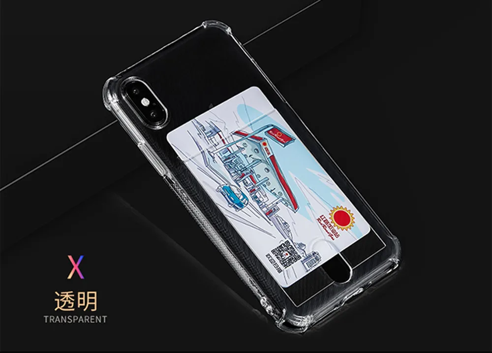  For IPhone 7 8 Plus XR XS MAX Credit Card Holder Soft TPU Transparent Back Cover For iPhone 5S 6 6S Plus Wallet Silicone Cases (10)