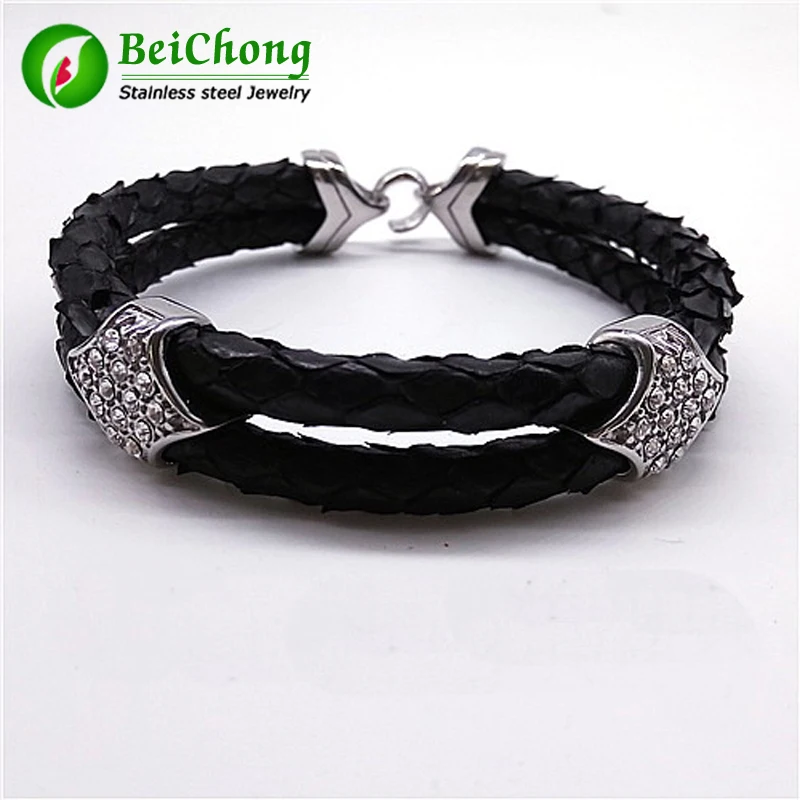 

BC Real 316l Stainless Steel Clasp/Accessories For Men Python Skin Leather Bracelets Real Python Bracelet With Cub