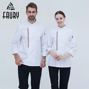 

Restaurant Kitchen Work Uniforms for Master Cook Coat Catering Long Sleeve Unisex Tops Hotel Bakery Cafe Overalls Chef's Costume