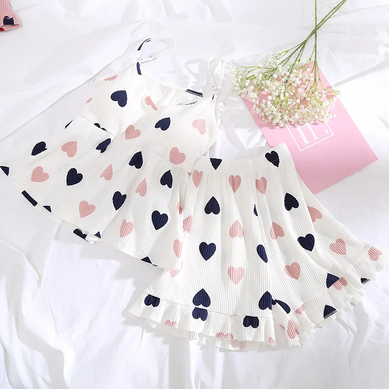 

MECHCITIZ 2019 Cotton Pajamas Sets For Women Fashion Nightwear Vest Short Summer Sleepwear Casual Clothes Underwear 2PCS Pijama