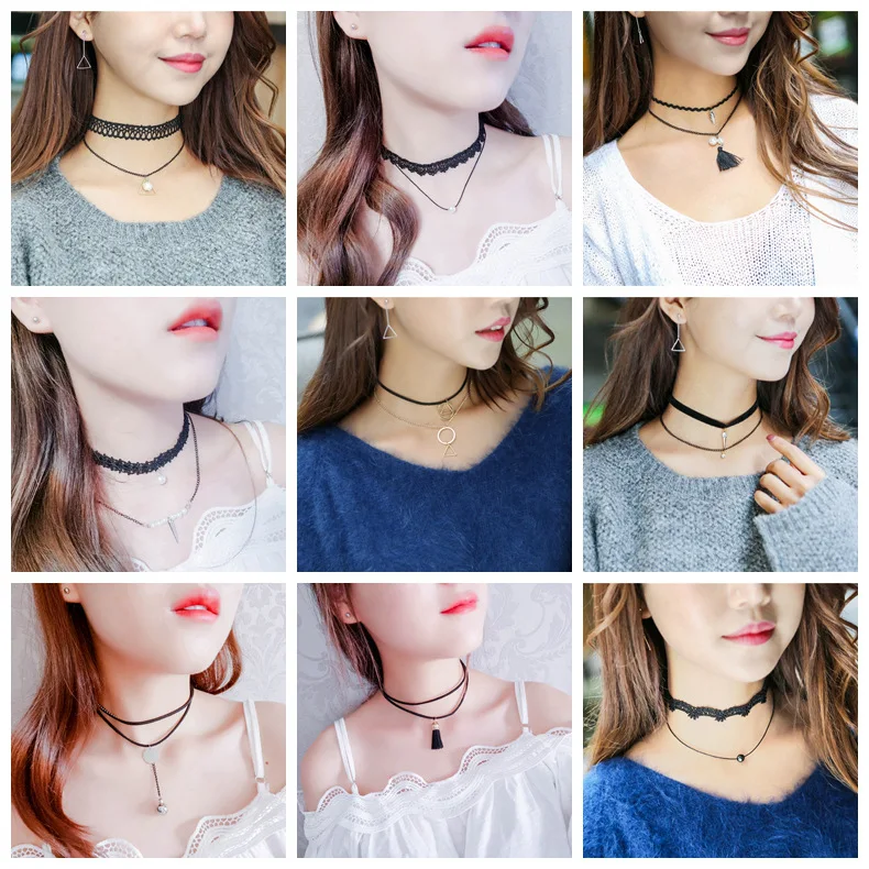 

Gothic Black Lace Leather Velvet Tattoo Choker Necklaces for Women Collar Party Jewelry Neck Accessories Chokers Collares