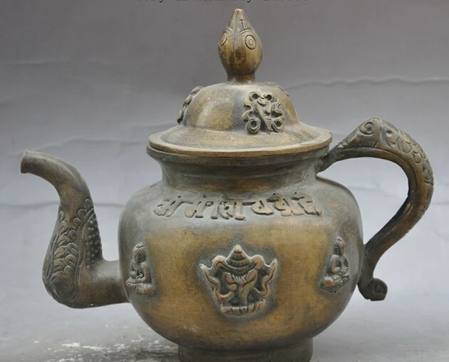 

bir 006320 7" old chinese pure bronze sakyamuni buddha statue Wine Tea Pot Flagon teapot