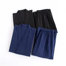 Осенняя мужская пижама, наборы, чистое хлопковое кимоно, Мужская пижама, японская стильная пижамы, Мужская мягкая Домашняя одежда, 2 предмета, высокое качество