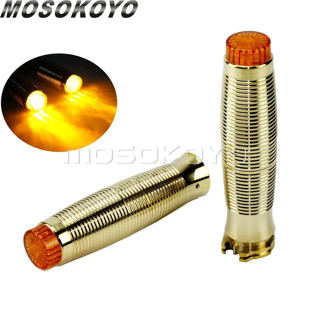 

1 25.4mm Brass Retro Custom Hand Grips LED Bar End Turn Signal Light for Harley Cafe Racer Chopper Scrambler Triumph