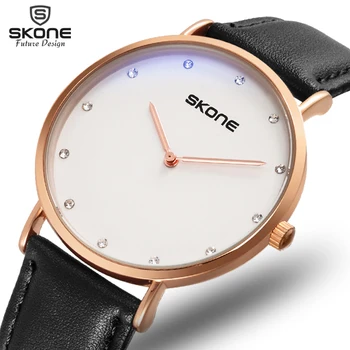 

SKONE Super thin Unisex Watches Rhinestone Scale Hour Hand Minute Hand Two-Pin Design Quartz Movement Life Waterproof Hour