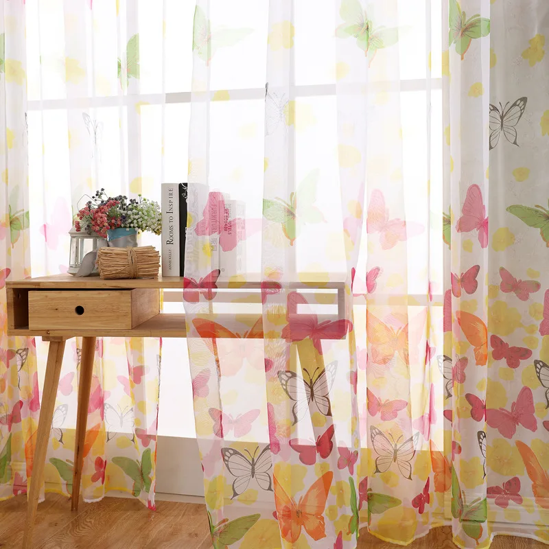 

Butterfly Print Tulle Window Curtain Modern Curtains for Living Room Transparent Drapes Panel Sheer Tulle for the Bedroom