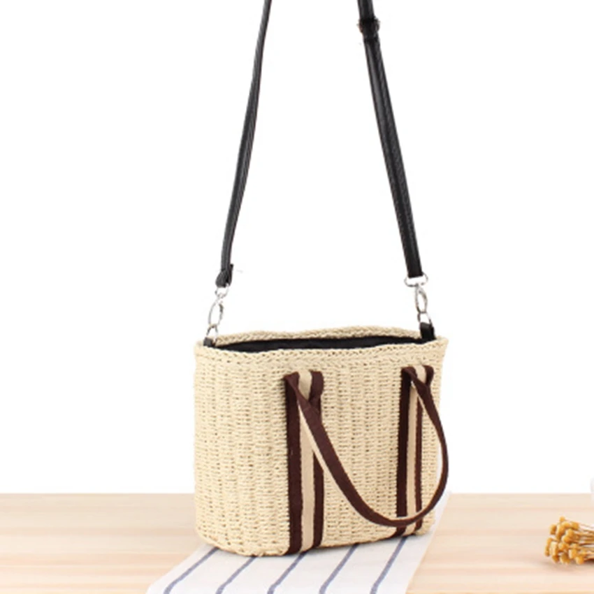 

British style vertical single shoulder hand-woven straw bag beach hand-woven bag holiday wild women bag