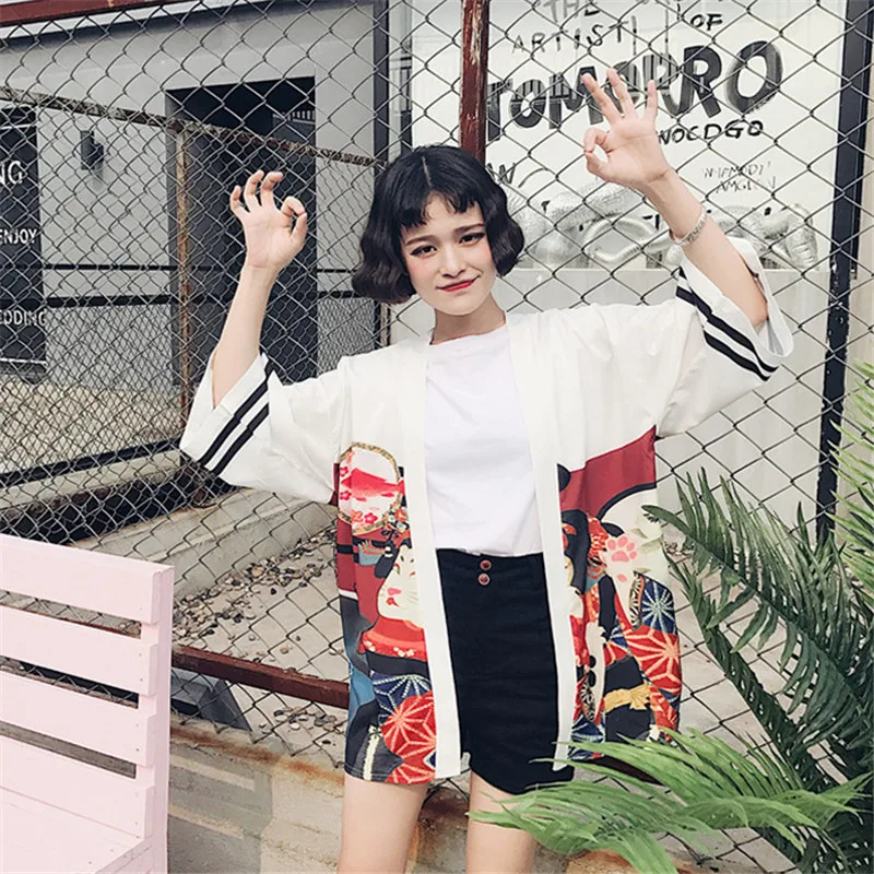 Vintage Kimono Kawaii Cartoon Digit Print Cardigan Thin Sun Protection Shirts Blouse 2018 Summer Harajuku Fashion Women Blouses