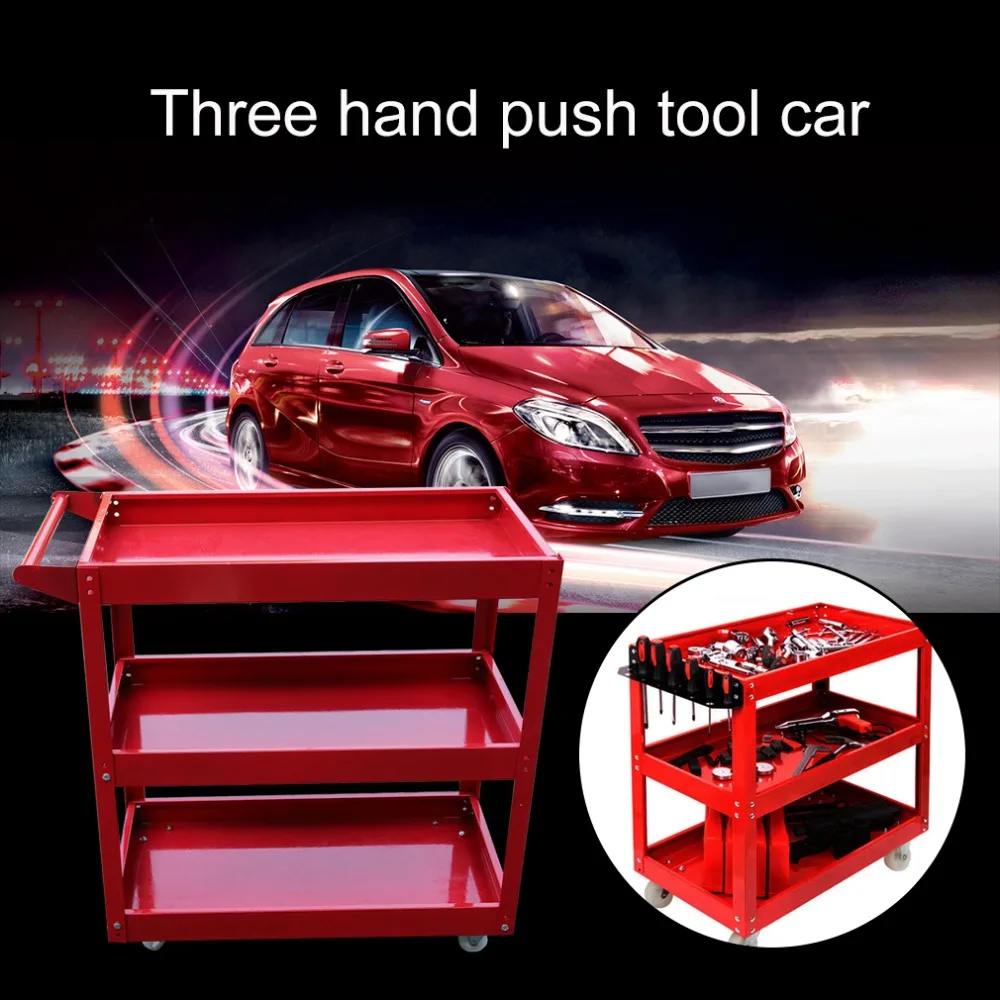 

UK 3 Tiers 450lb Hand Push Tool Car Red Home Garage Workshop Trolley Transport Tool Cart DIY Storage Tools Wheel Cart Trolley