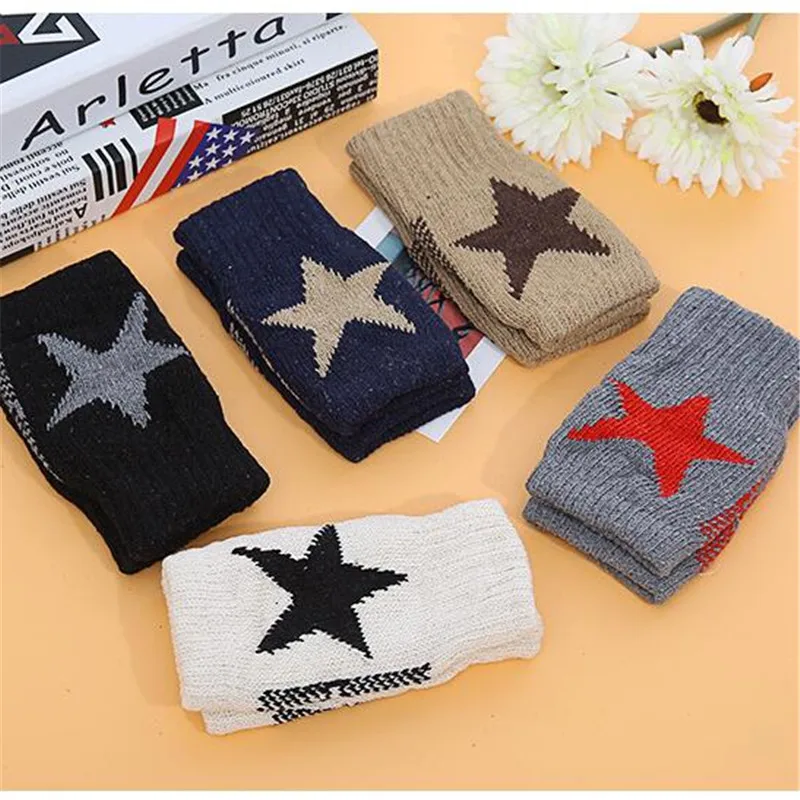 Winter Warm Women Boys & Girl's Students Gloves,Fashion Wild Wool Knitted 5 Star Fingerless Half Finger Gloves Children Gloves