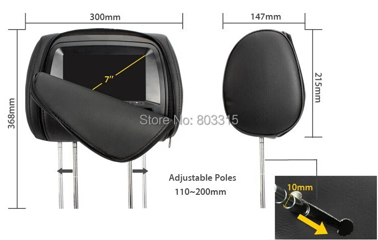 Top free shipping (2pcs/lot) 7 inch car headrest dvd+ touch screen and WITHOUT zipper +IR wirelss headphones+game+IR+USB+SD+FM 2