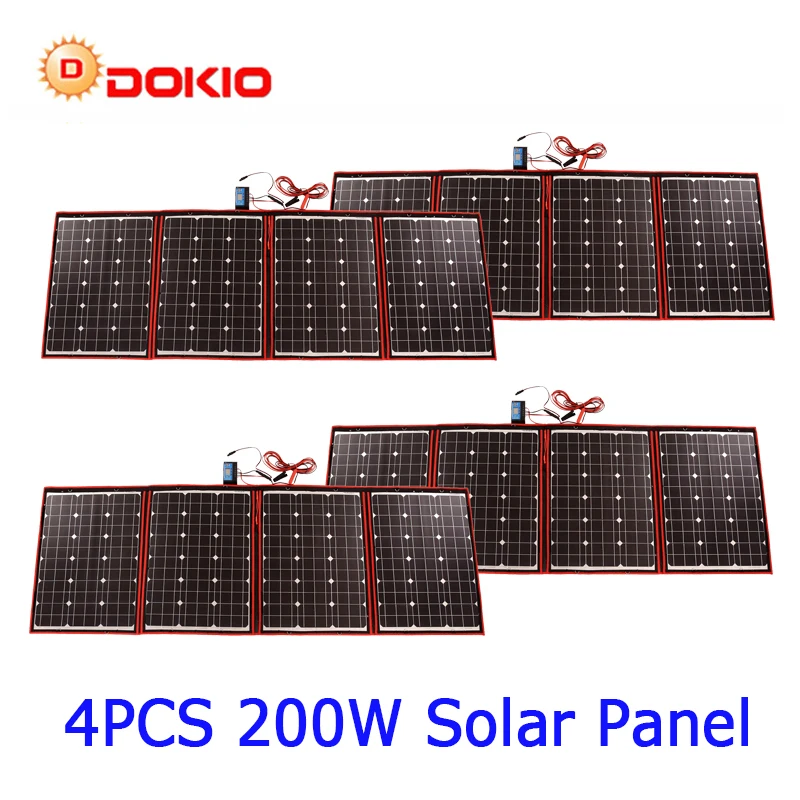 

Dokio 4PCS 200W 18V Foldable Flexible Solar Panels China +12/24V Volt Controller Portable Panels Solar For Motorhome