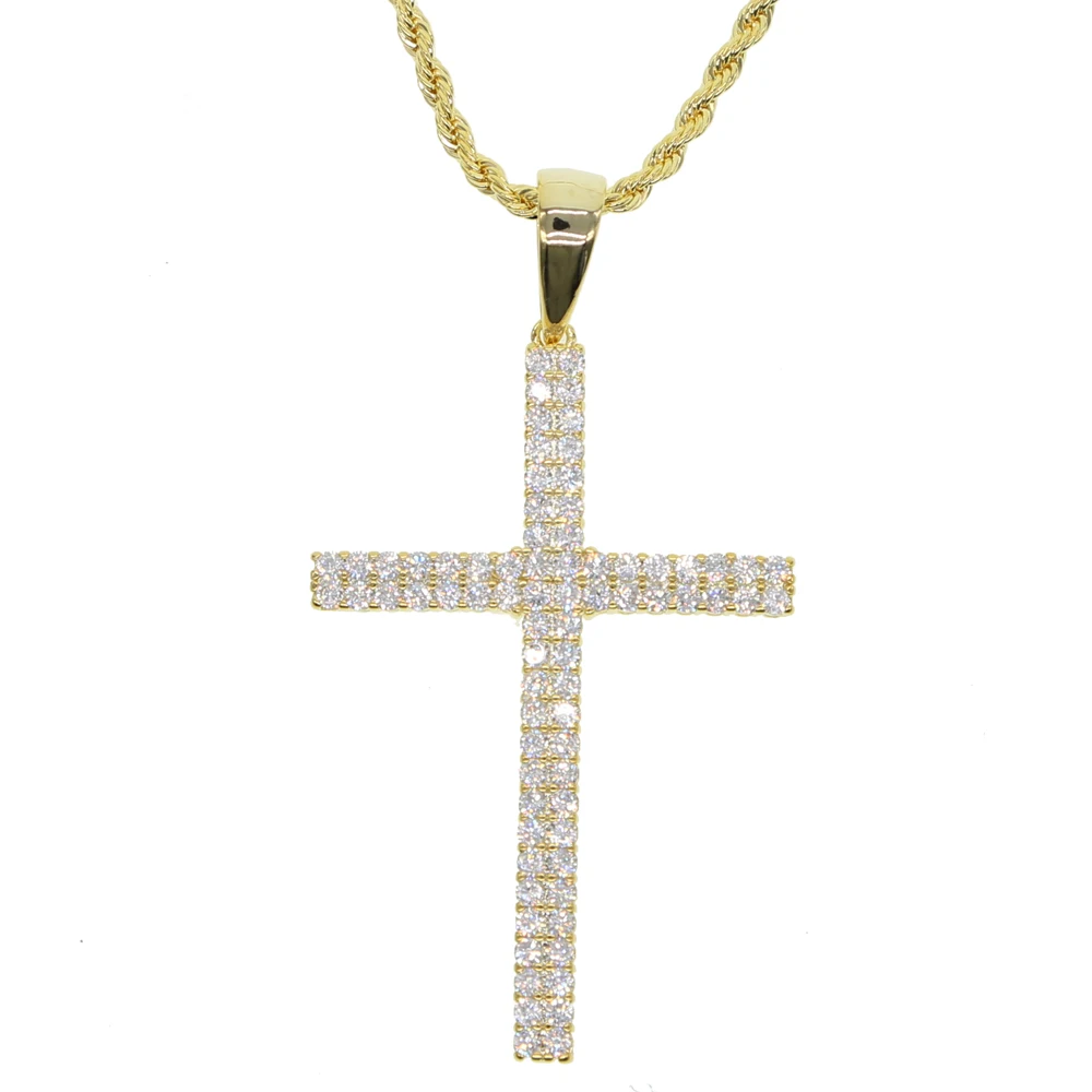 

2018 Men's Hip Hop Bling Bling Iced Out CZ PRONG SET Chain 2 Row Necklaces Luxury Brand Gold Men Chain 24