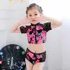 Новые детские летние пляжные костюмы с короткими рукавами и цветочным принтом для бассейна, комплекты бикини, пляжный комбинезон, 4,4