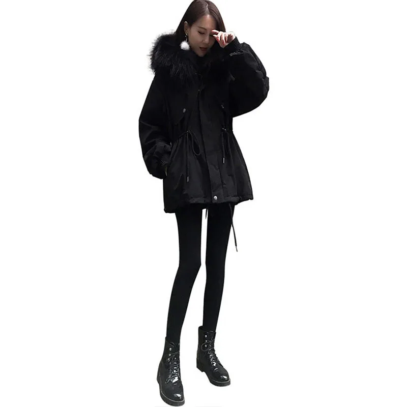 Женская модная утепленная парка с капюшоном, хлопковая теплая зимняя Офисная Женская верхняя одежда на молнии, черная белая обычная куртка - Цвет: Black
