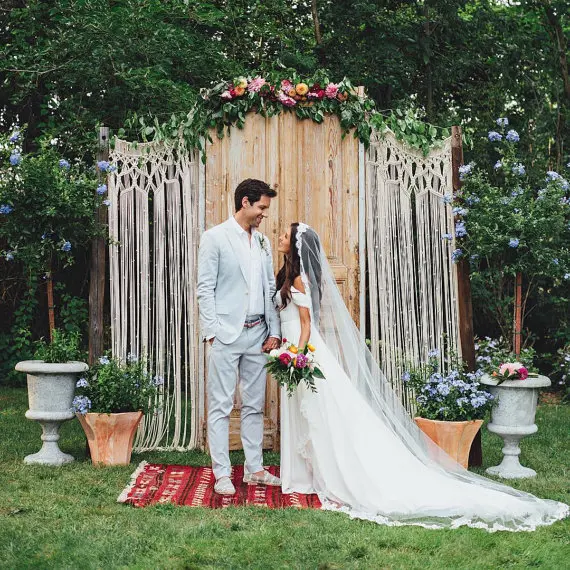 

2pcs 80cm x 200cm Macrame Wedding arch bohemian photo Backdrop Curtain Boho chic outdoor party macrame wall hangings