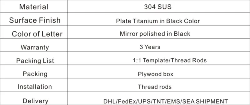 Factoy Выход изготовление под заказ высокого качества открытый зеркало из полированной нержавеющей стали буквы с покрытием Titanium в черный